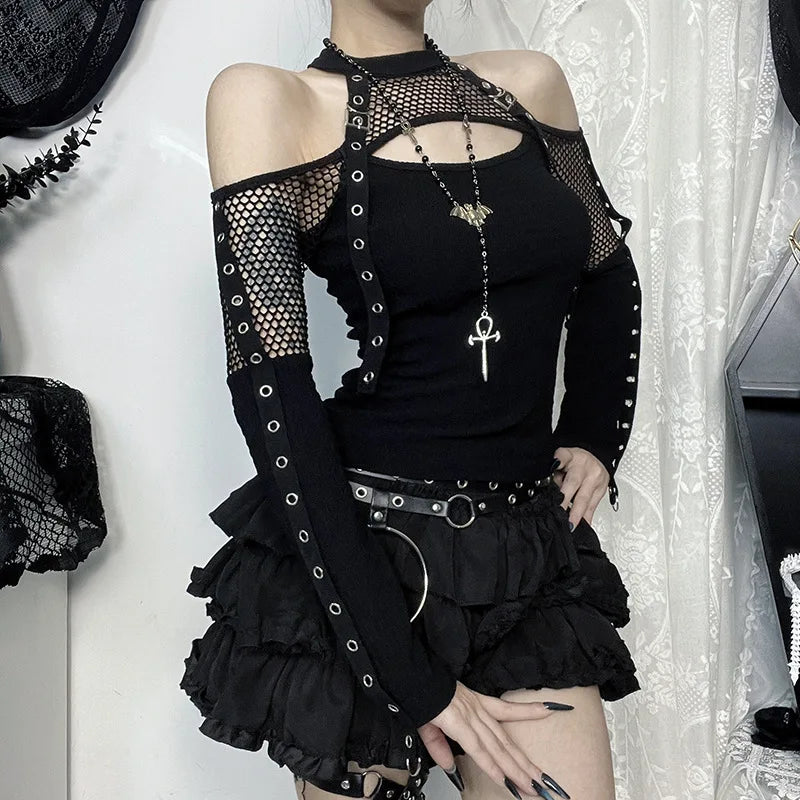 Y2K Goth Fishnet Cut Out Top