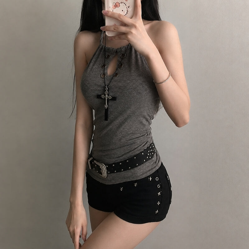 Y2K Goth Grommet Halter Top