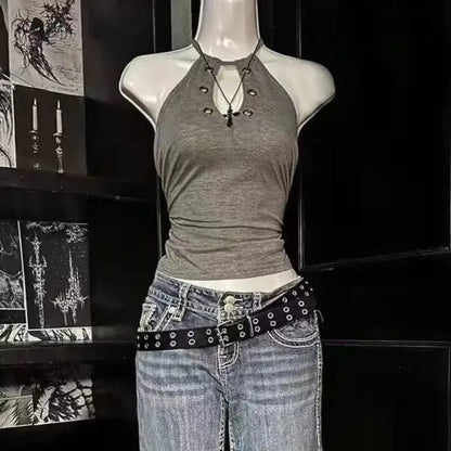 Y2K Goth Grommet Halter Top