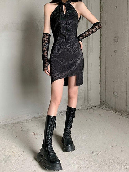 Y2K Goth Halter Mini Dress
