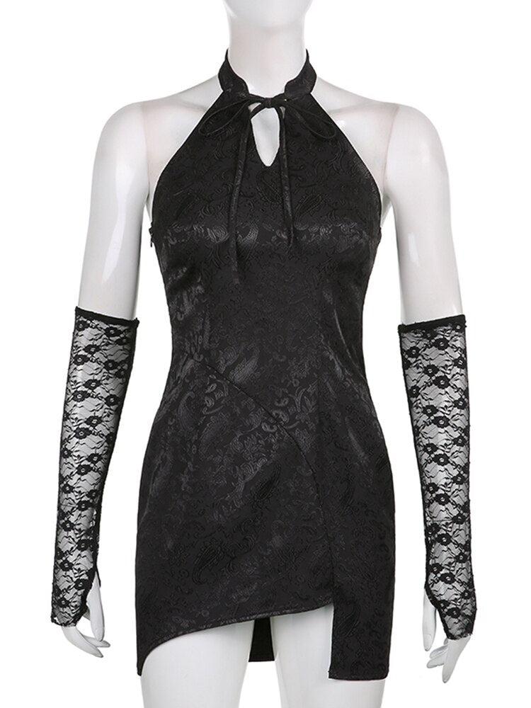Y2K Goth Halter Mini Dress
