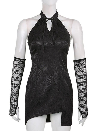 Y2K Goth Halter Mini Dress