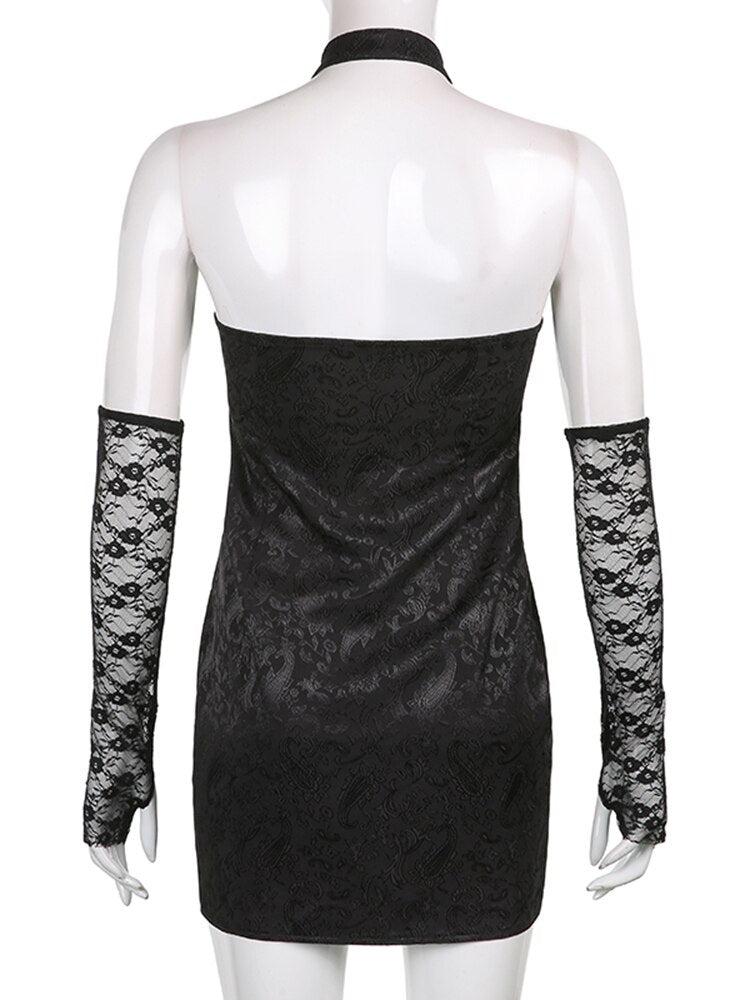 Y2K Goth Halter Mini Dress