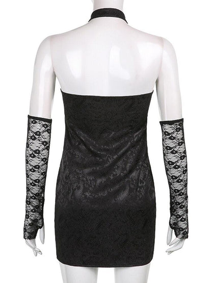 Y2K Goth Halter Mini Dress