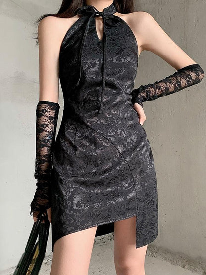 Y2K Goth Halter Mini Dress