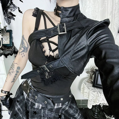 Y2K Goth Harness One Sleeve Top