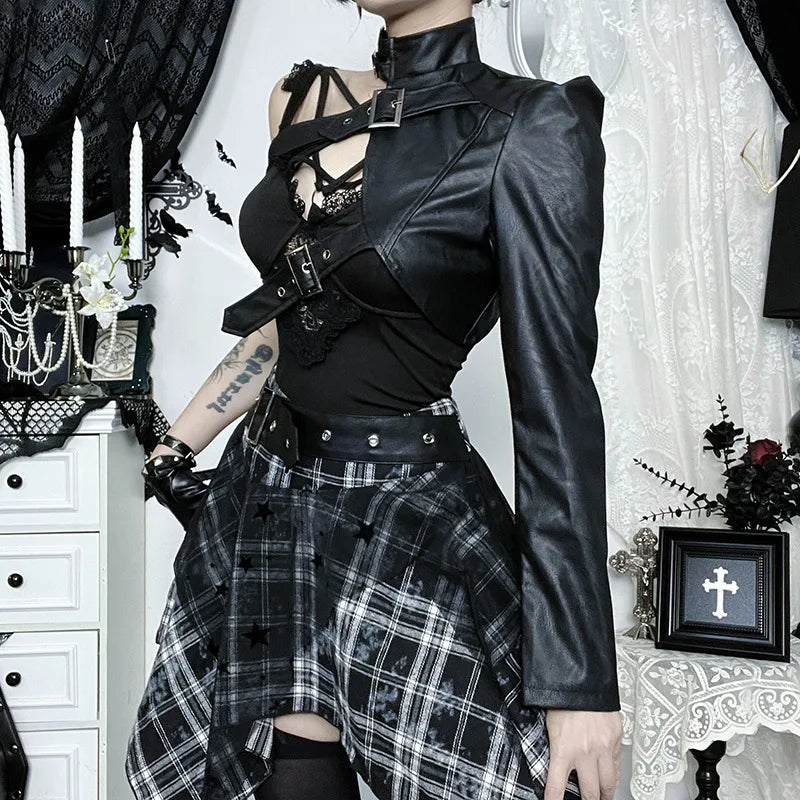 Y2K Goth Harness One Sleeve Top