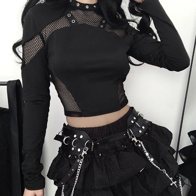 Y2K Goth High Neck Fishnet Top