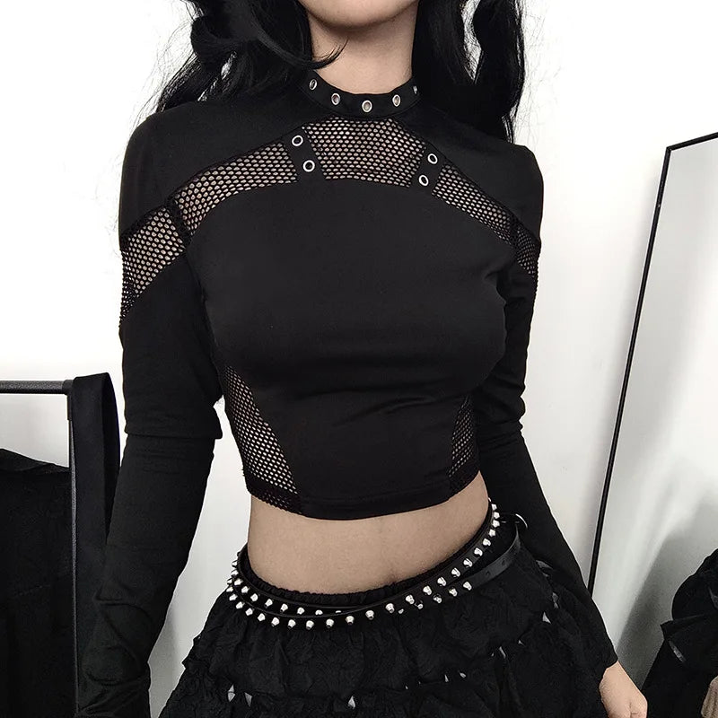 Y2K Goth High Neck Fishnet Top