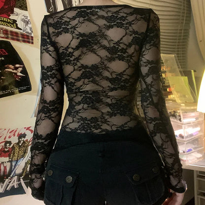 Y2K Goth Lace Back Top