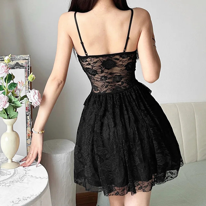Y2K Goth Lace Corset Mini Dress