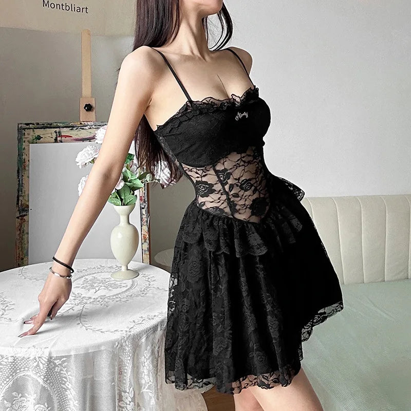 Y2K Goth Lace Corset Mini Dress