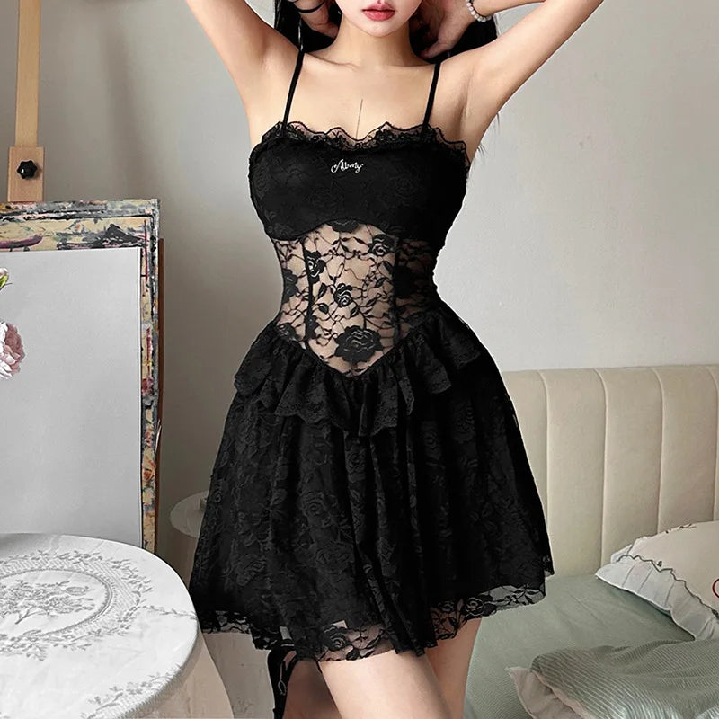 Y2K Goth Lace Corset Mini Dress