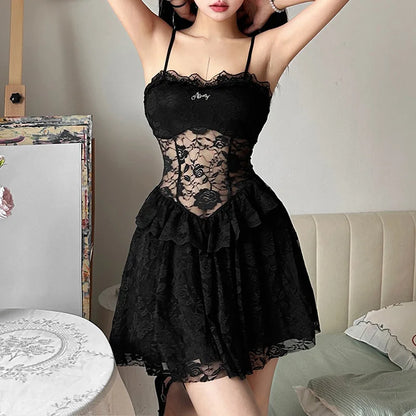 Y2K Goth Lace Corset Mini Dress