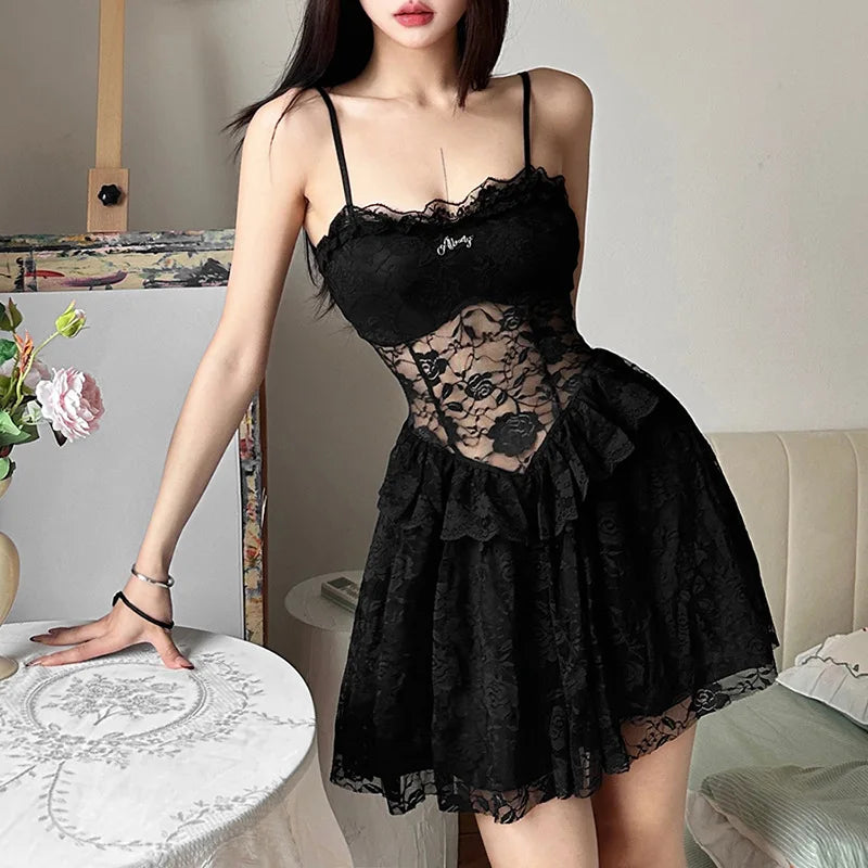 Y2K Goth Lace Corset Mini Dress