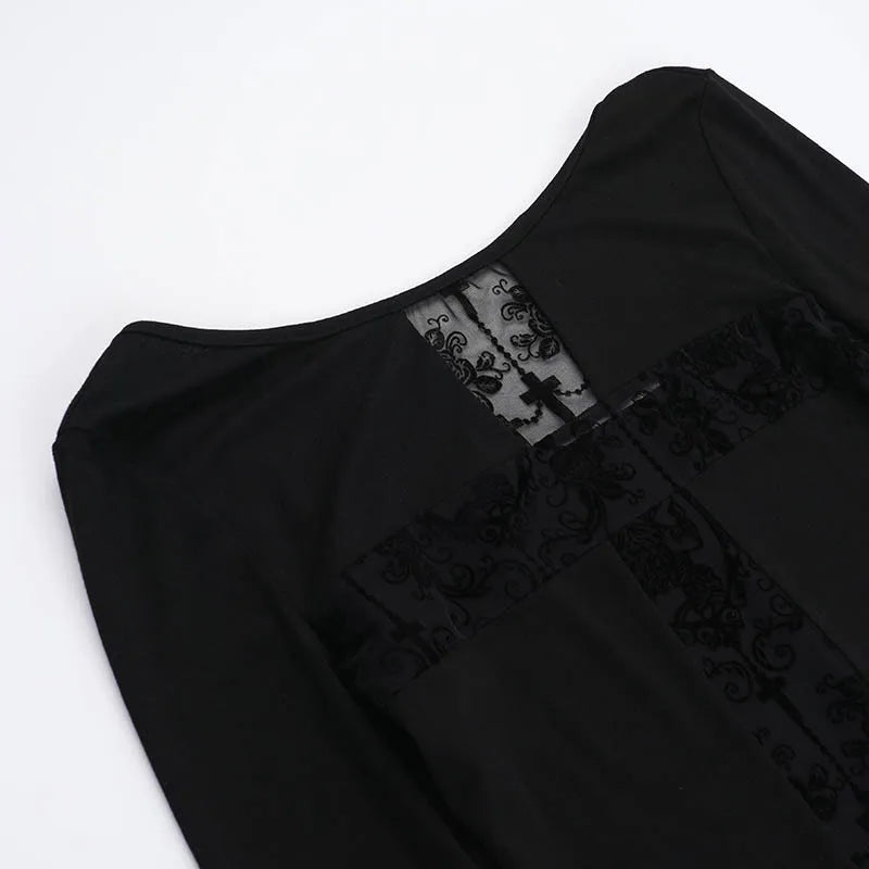 Y2K Goth Lace Cross Back Top