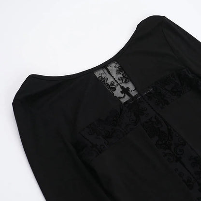 Y2K Goth Lace Cross Back Top
