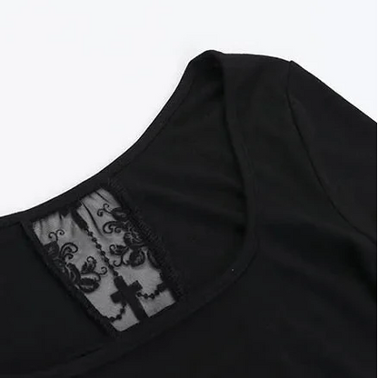 Y2K Goth Lace Cross Back Top