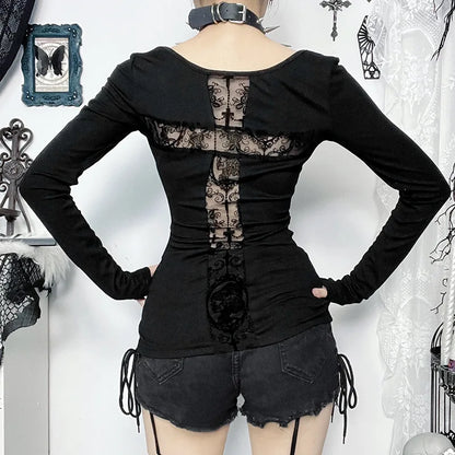 Y2K Goth Lace Cross Back Top
