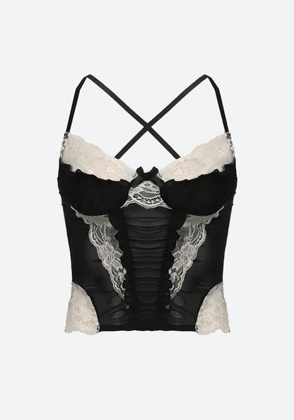 Y2K Goth Lace Sheer Cropped Top