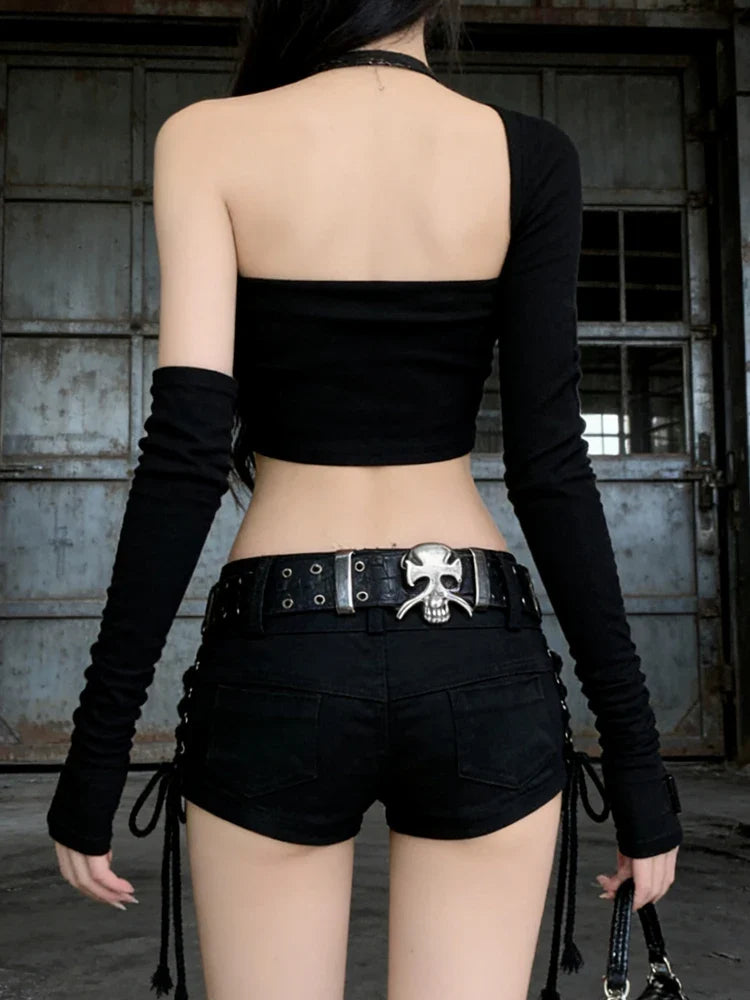 Y2K Goth Lace Up Micro Shorts