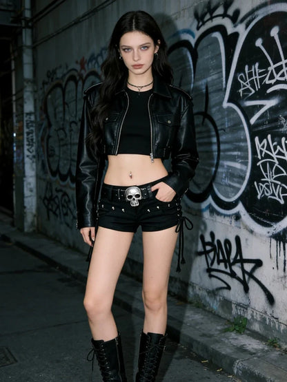 Y2K Goth Lace Up Micro Shorts