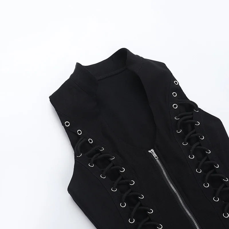 Y2K Goth Lace Up Zip Top