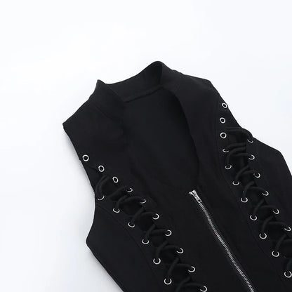 Y2K Goth Lace Up Zip Top