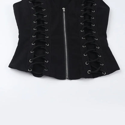 Y2K Goth Lace Up Zip Top