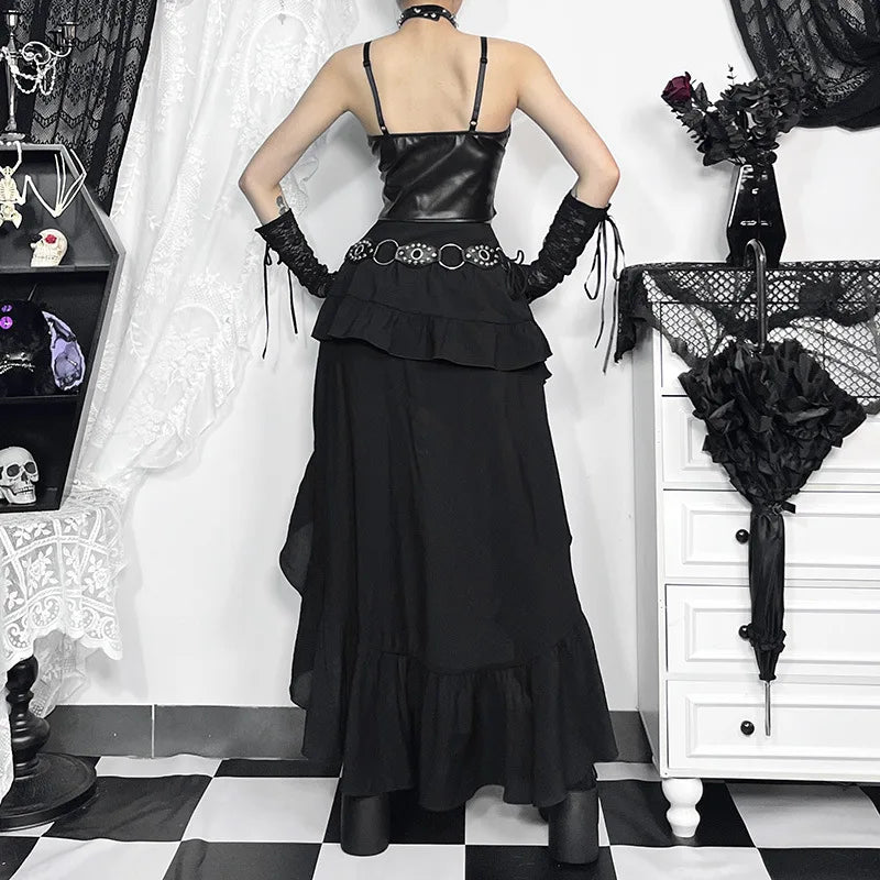 Y2K Goth Layered Asymmetrical Maxi Skirt
