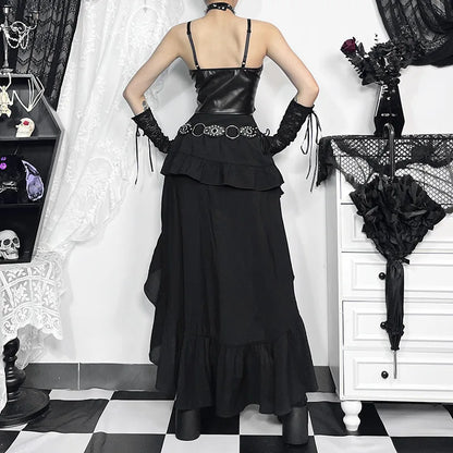 Y2K Goth Layered Asymmetrical Maxi Skirt