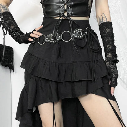Y2K Goth Layered Asymmetrical Maxi Skirt
