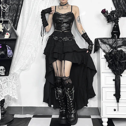 Y2K Goth Layered Asymmetrical Maxi Skirt