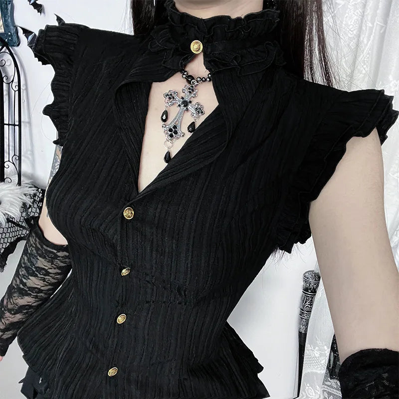 Y2K Goth Pleated Fitted Shirt