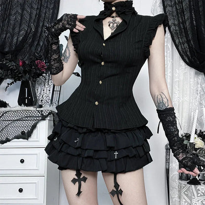 Y2K Goth Pleated Fitted Shirt