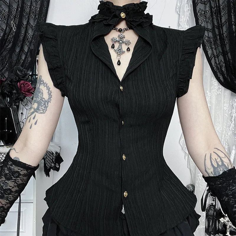 Y2K Goth Pleated Fitted Shirt