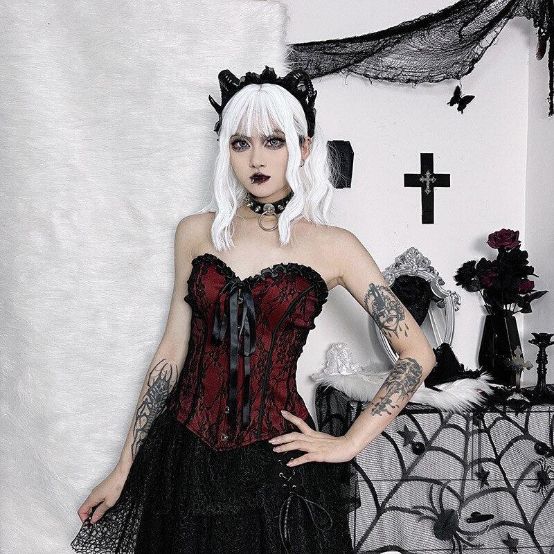 Y2K Goth Ribbon Detailed Corset Top