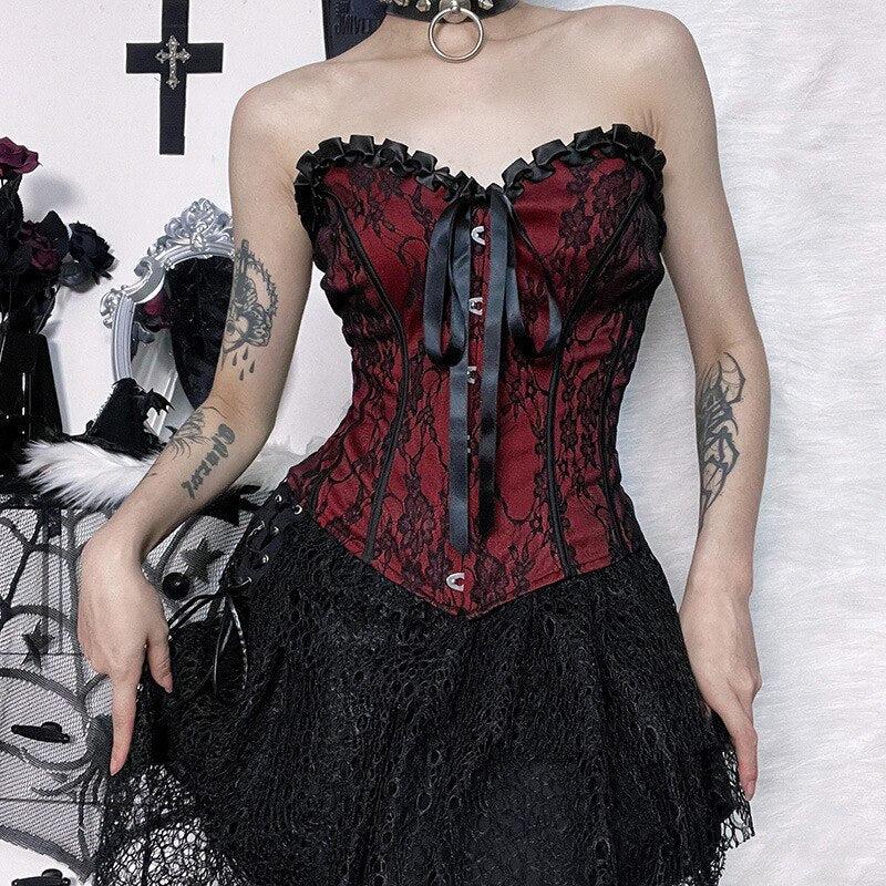 Y2K Goth Ribbon Detailed Corset Top