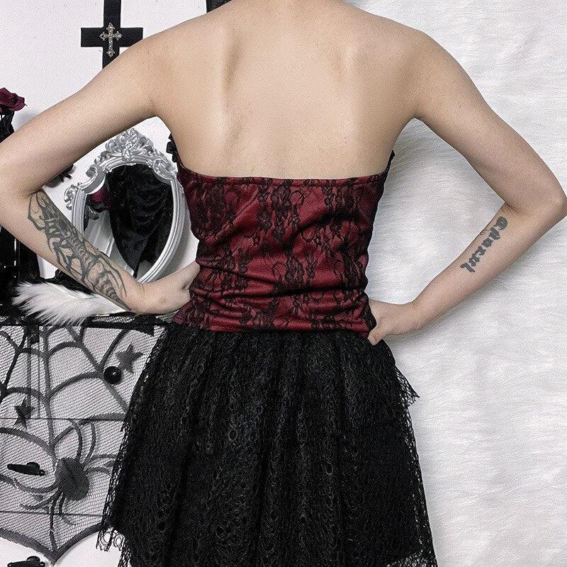 Y2K Goth Ribbon Detailed Corset Top