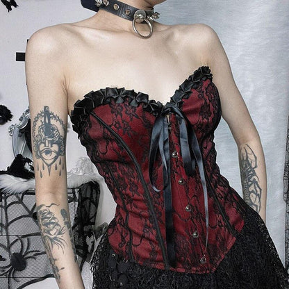 Y2K Goth Ribbon Detailed Corset Top