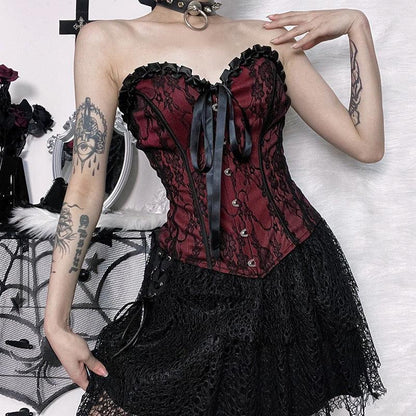 Y2K Goth Ribbon Detailed Corset Top