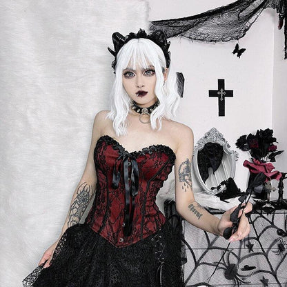 Y2K Goth Ribbon Detailed Corset Top