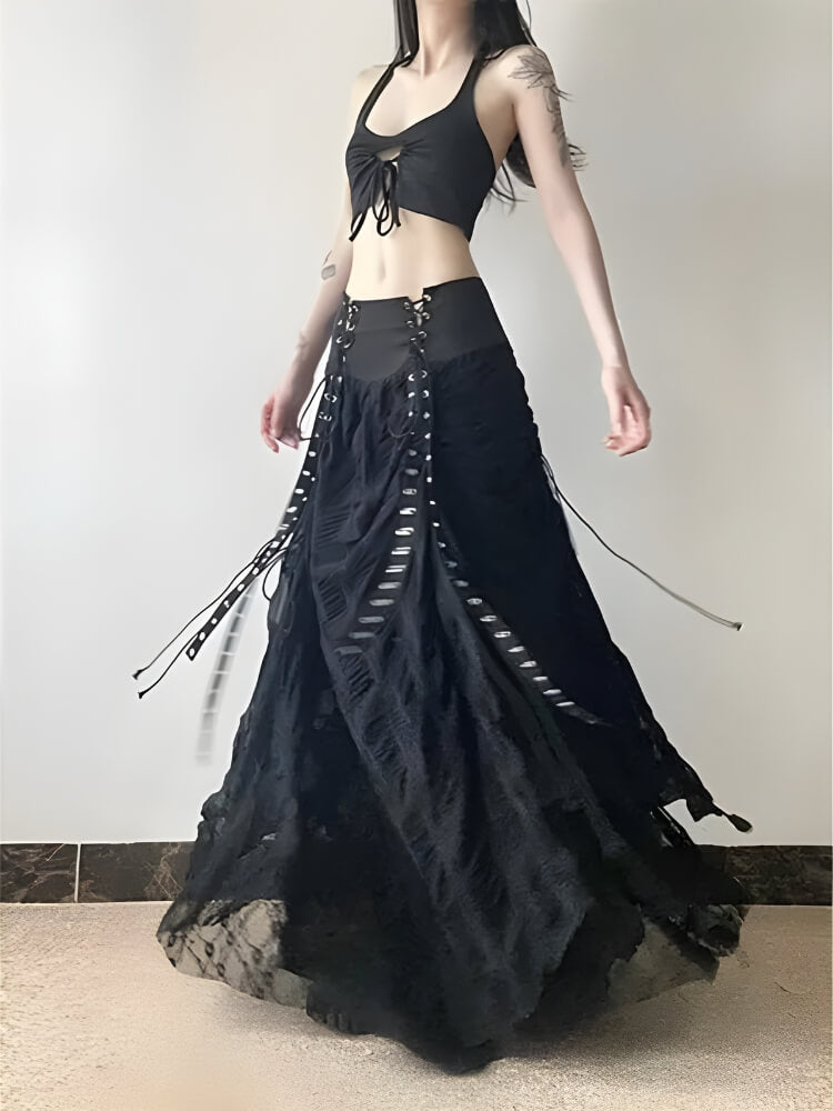 Y2K Goth Ruched Maxi Skirt
