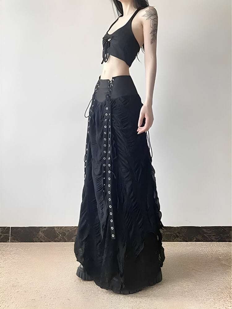 Y2K Goth Ruched Maxi Skirt