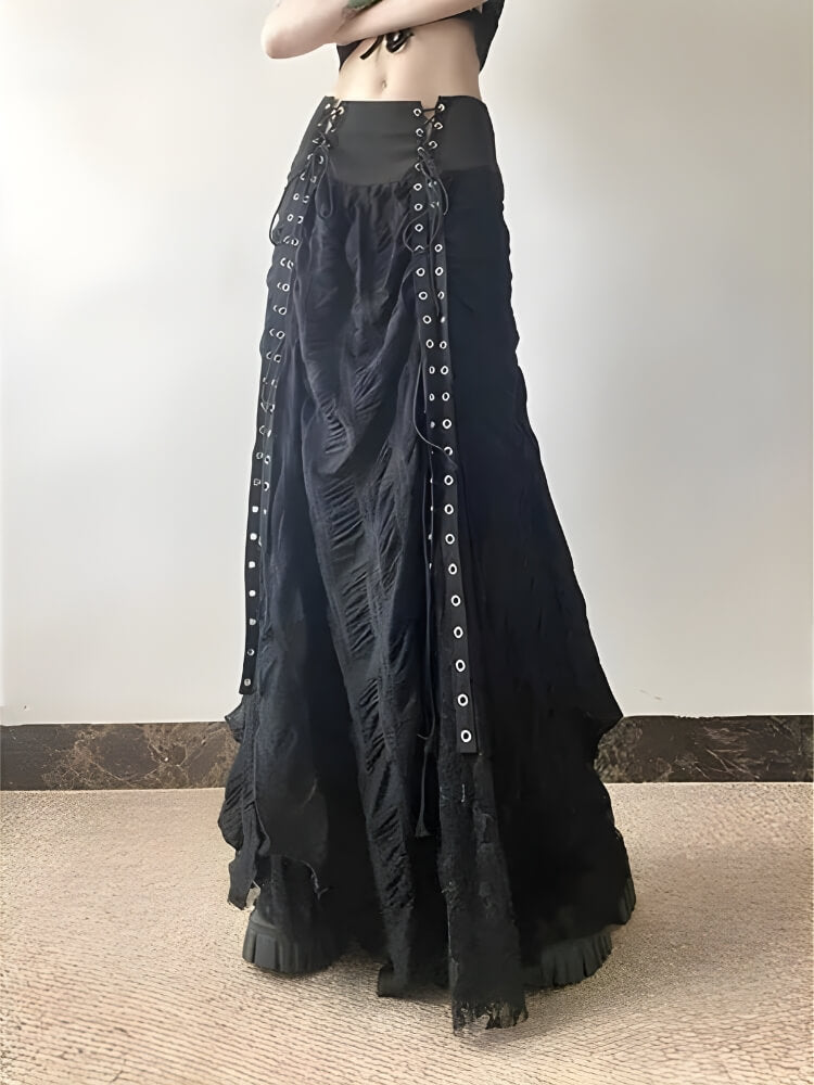 Y2K Goth Ruched Maxi Skirt