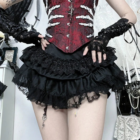 Y2K Goth Ruffle Skirted Shorts - Trendy & Stylish Women's Fashion