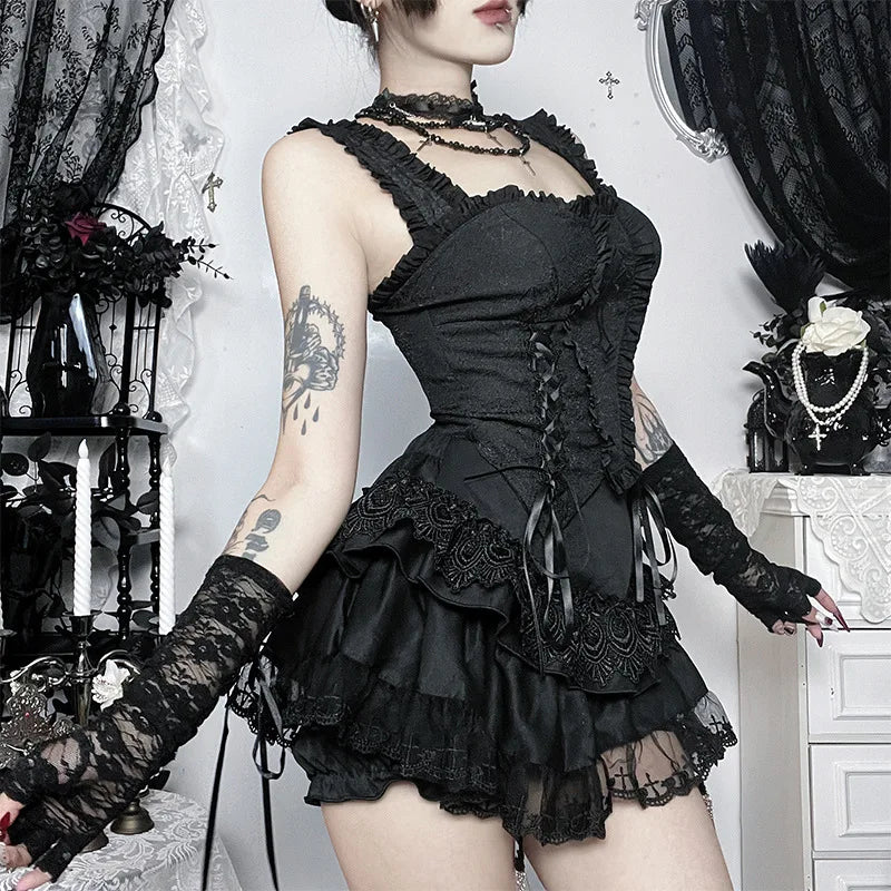 Y2K Goth Ruffled Corset Top