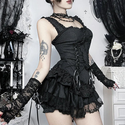 Y2K Goth Ruffled Corset Top
