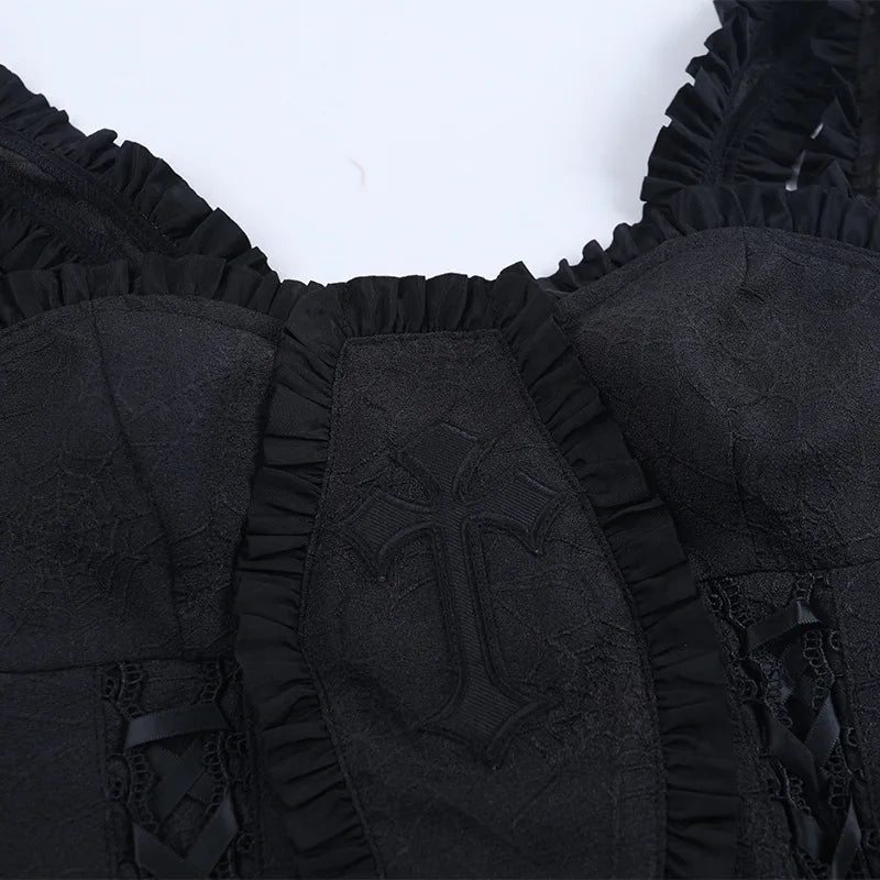 Y2K Goth Ruffled Corset Top