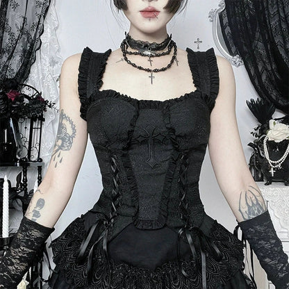 Y2K Goth Ruffled Corset Top